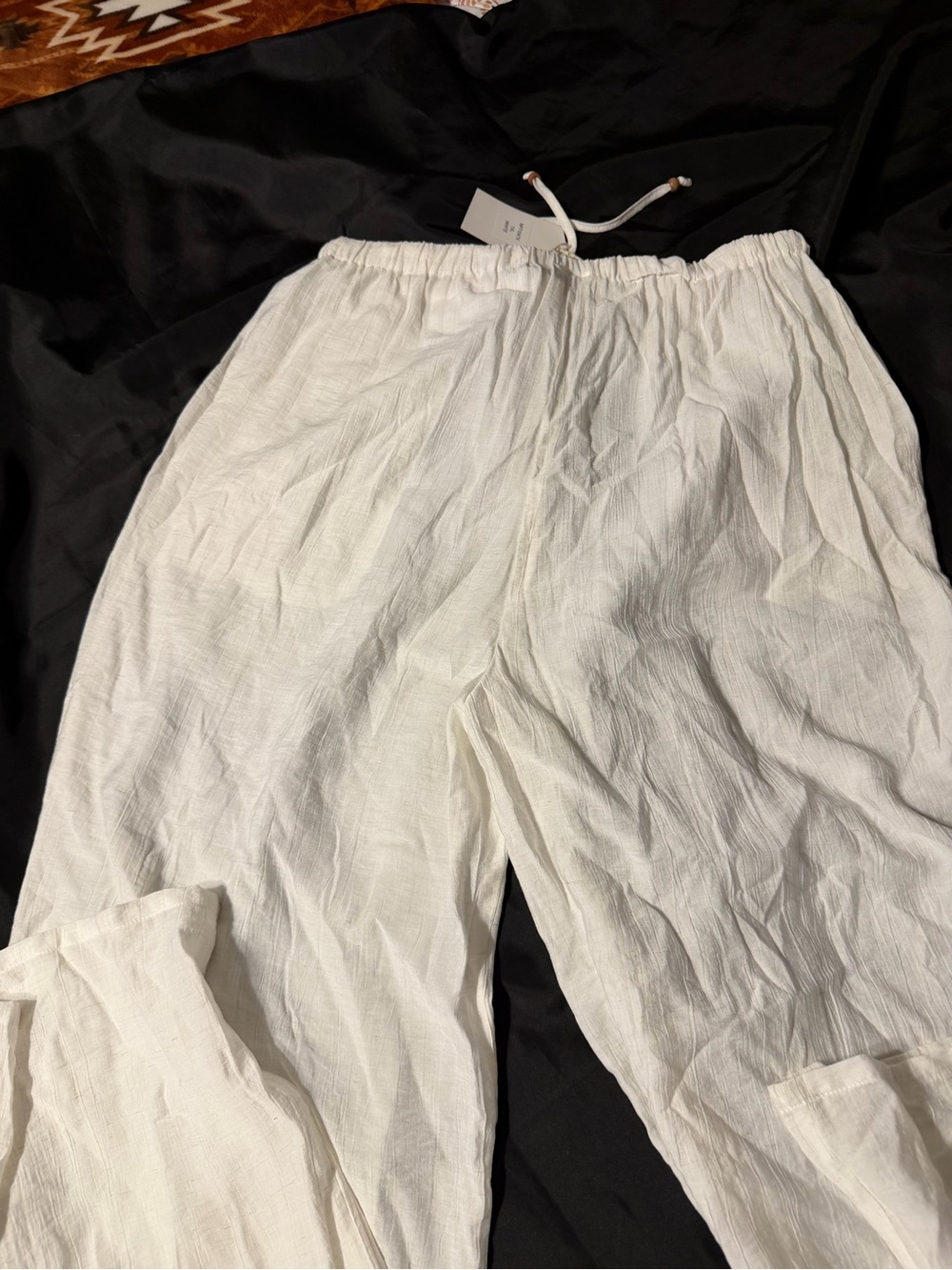 New With Tags New Vibe White Wide Leg Linen Blend Drawstring Pants 1X